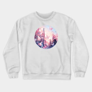 Pink city and butterflies Crewneck Sweatshirt